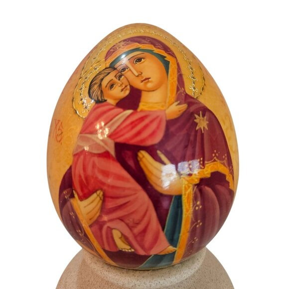 Handcrafted Russian Orthodox Egg With Virgin Mary & Jesus - Picture 1 of 12